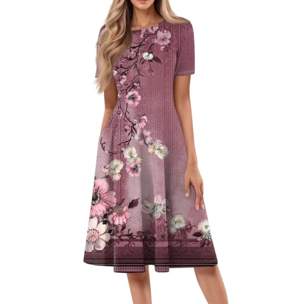 Women's Loose Casual And Fashionable Round Neck Short Sleeved Printed Mid - Image 3