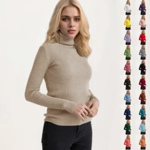 Women's Fashion Casual Solid Color Versatile Knitted High Neck Pullover Sweater