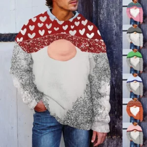 Men's Christmas Print Faux Sweater, Crewneck Sweatshirt, Loose Long-sleeved Top