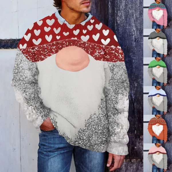 Men's Christmas Print Faux Sweater, Crewneck Sweatshirt, Loose Long-sleeved Top