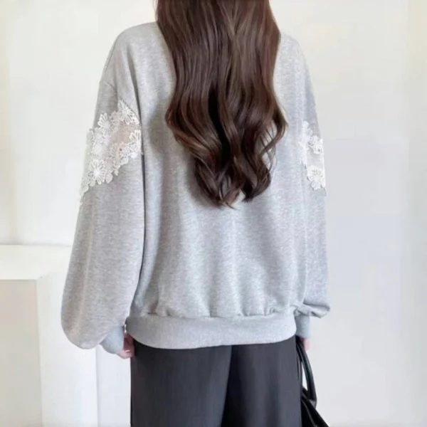 Splicing lace contrasting loose shirt top women - Image 12