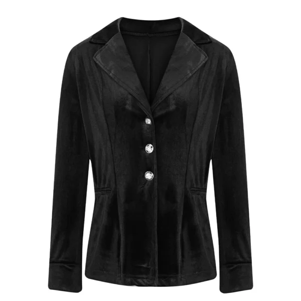 Women's Long Sleeved Lapel Solid Color Gold Velvet Loose Small Suit Jacket - Image 7