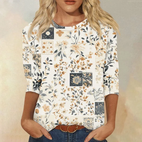 Women's Round Neck Short Sleeved Daily Fashion Casual Printed Loose T-Shirt - Image 34