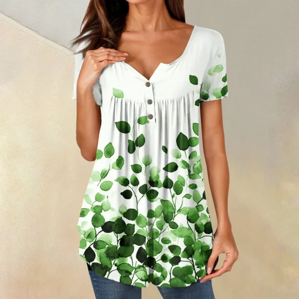 Women Tunic Tops Dressy Casual Summer Short Sleeve Shirts Loose Fit Pleated - Image 28