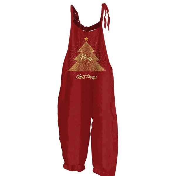 Women's Christmas Shoulder Strap Vintage Loose Casual Jumpsuit Print - Image 26