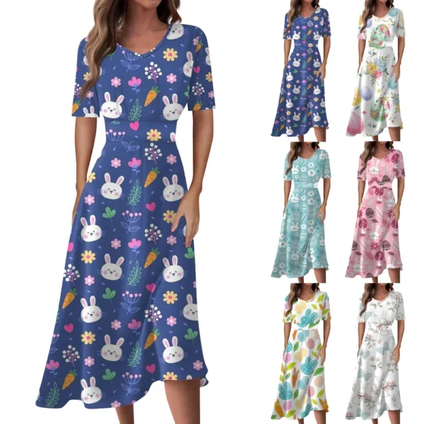 Women's Printed Summer Loose Casual Easter Fashion Sundresses Dresses Dress