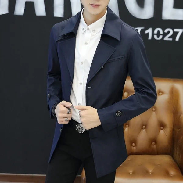 Slim-fit men's mid-length lapel jacket - Image 3