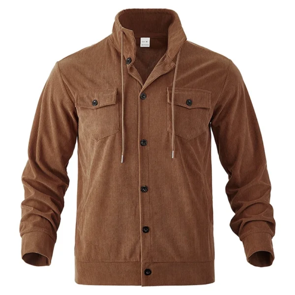 Men's Solid Color Corduroy Lapel Jacket Men's Retro Multi-Pocket Work Jacket - Image 6