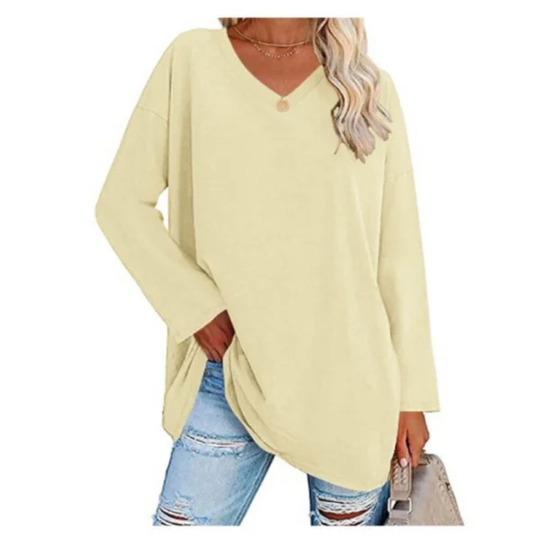 Women's shirt loose collar solid color women's top - Image 19