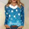 Women's Loose Casual Long Sleeved Christmas Printed Plush Collar V Neck Top, - Image 34