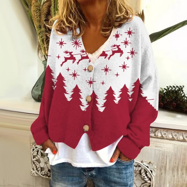 Women's Fashion Short Coat Casual Long Sleeve Printed Single Breasted Plush Top - Image 43