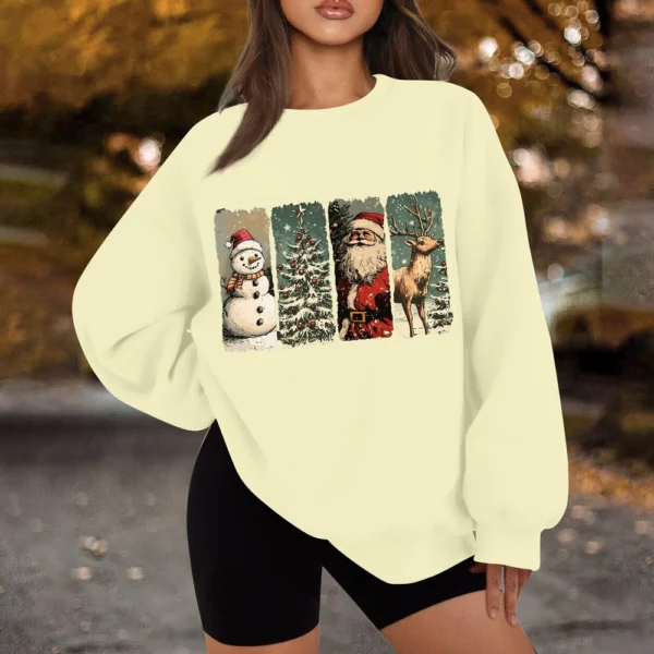 Women's Casual Fashion Long Sleeve Christmas Print Round Neck Sweatshirt Top - Image 13