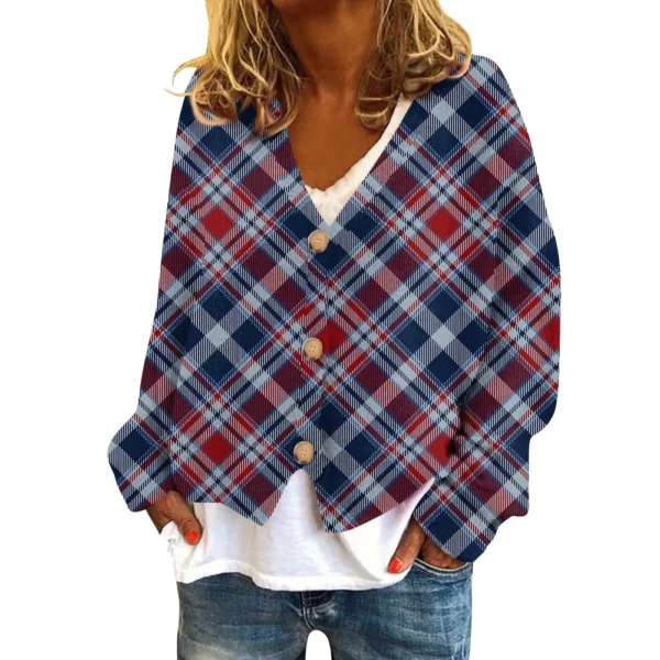 Women's Fashion Short Jacket Casual  Plaid Print Single Breasted Plush Top ﻿ - Image 20