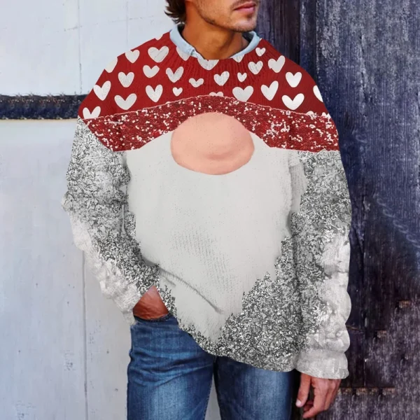 Men's Christmas Print Faux Sweater, Crewneck Sweatshirt, Loose Long-sleeved Top - Image 31