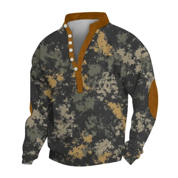 Men's Print Plush Warm Coat Fleece Sweater Casual Coat Pocket Sweater Winter - Image 14