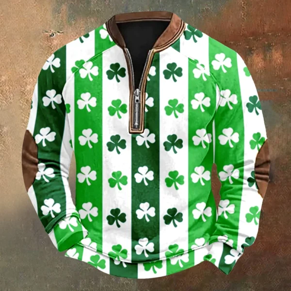 Men's St. Patrick's Day Vintage Casual Zip Sweatshirt Outdoor Casual Top - Image 34