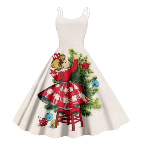 Christmas ladies casual fashion flower print sexy off shoulder punk retro skirt - Image 35