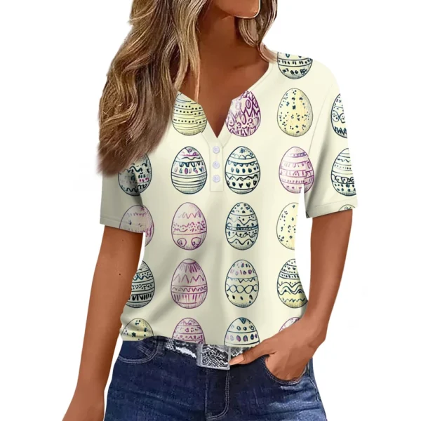 Women's T Shirt Print Button Short Sleeve Daily Weekend Fashion Basic V- Neck - Image 4