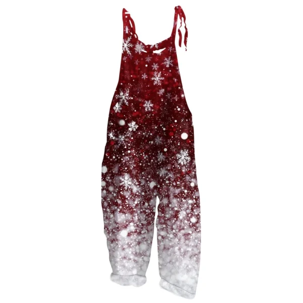 Women's Casual Christmas Shoulder Strap Print Loose Jumpsuit Vintage - Image 3