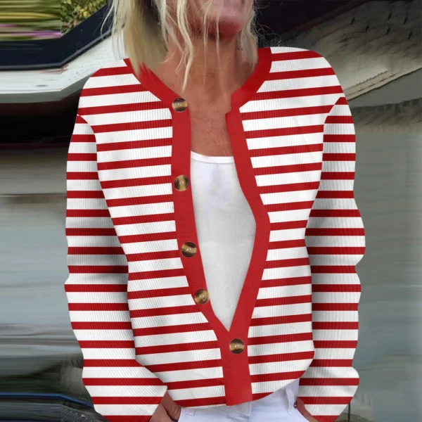 Women's Fashion Long Sleeve  Carnival Color Stripes Print Jacket Cardigan - Image 40