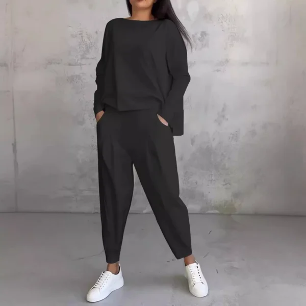 Women's Solid Color Crew Neck Long Sleeve Suit Women's - Image 2