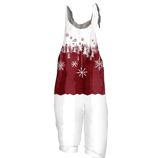 Women's Loose Vintage Shoulder Strap Print Casual Jumpsuit Christmas - Image 29