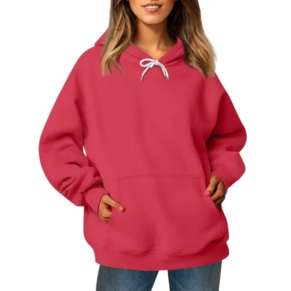 Ladies' Fashionable Casual Long Sleeved Round Neck Hooded Solid Color Hoodie - Image 53
