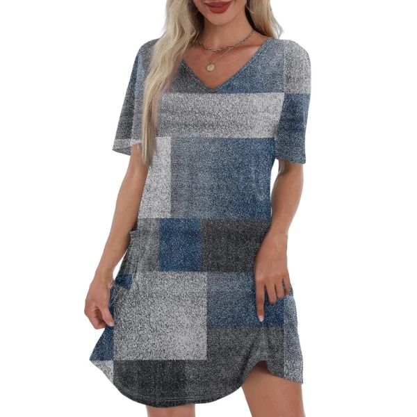 Women's Casual And Fashionable V-neck Short Sleeve Printing Mid Length Dress - Image 4