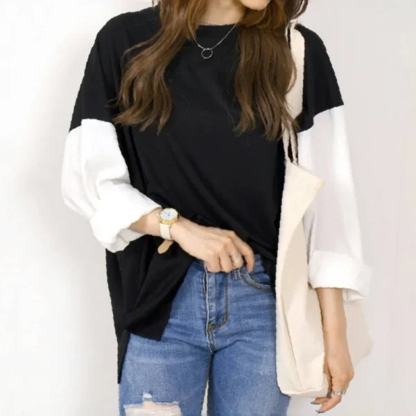 Striped Plaid Sleeves Splicing Long Sleeve Shirt Top