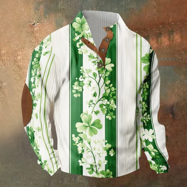 Knit Printed 3 Button - Corduroy Men's Standing Collar Pocket Sweatshirt - Image 40