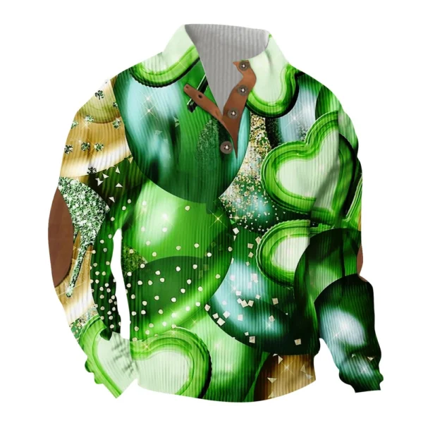 Knit Printed 3 Button - Corduroy Men's Standing Collar Pocket Sweatshirt - Image 20