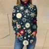 Women's Casual Pullover High Neck Christmas Long Sleeve Printed Fashion T-Shirt - Image 22