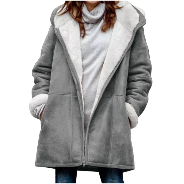 Women's  Fashionable Solid Color Warm Coat Long Sleeved Zipper Loose Hooded - Image 23
