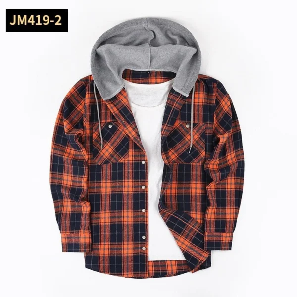 Thick long-sleeved hooded plaid shirt for men loose - Image 18