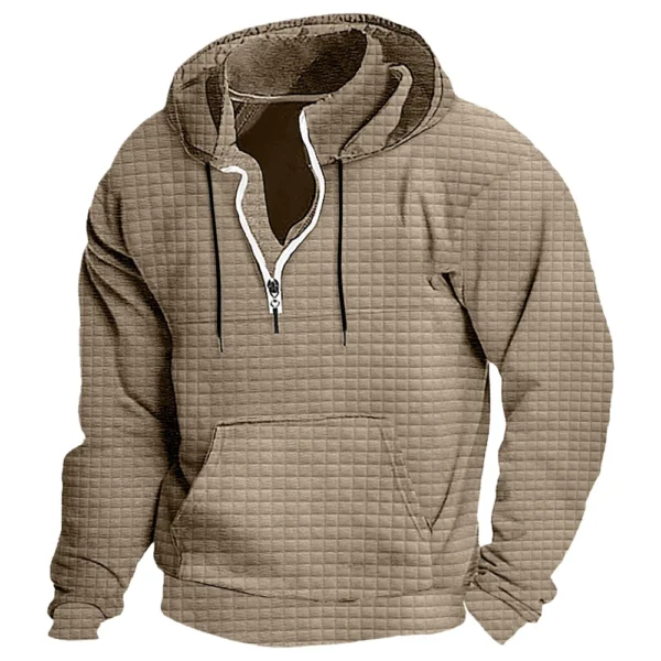 Men's Fashion Checkered Stand-up Collar Zipper Hooded Sweatshirt - Image 22