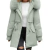 Women's Casual Warm Versatile Large Collar Solid Color Thickened Cotton Coat - Image 26