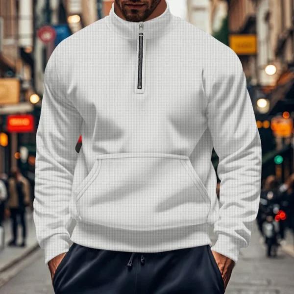 High neck solid color half zip pocket long sleeve for men - Image 2