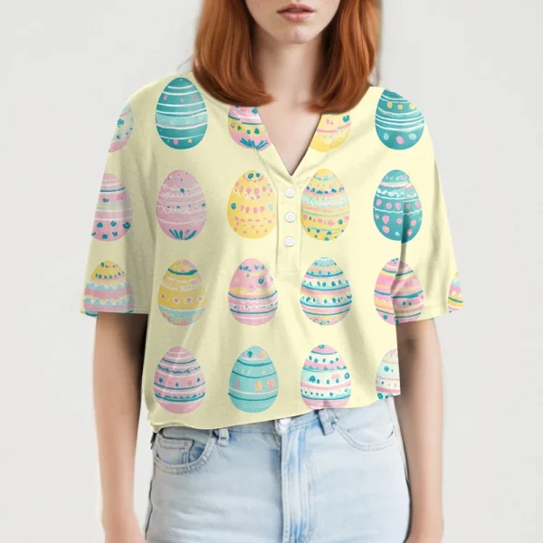 Women's T Shirt Print Button Short Sleeve Daily Weekend Fashion Basic V- Neck - Image 10
