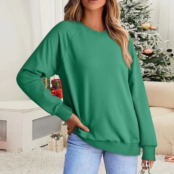 Women's Fashion Sweatshirt V-neck Long Sleeve Solid Color Casual Loose Pullover - Image 13