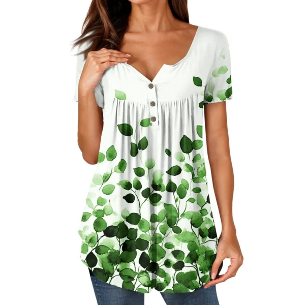 Women Tunic Tops Dressy Casual Summer Short Sleeve Shirts Loose Fit Pleated - Image 29