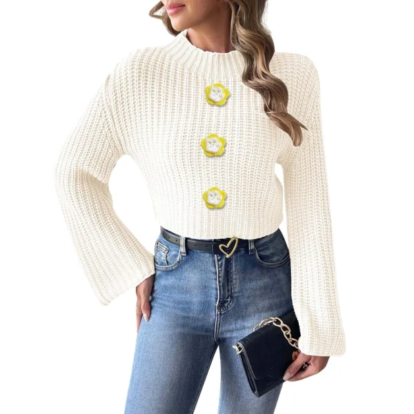 Women's  Fall And Winter Solid Colour Short Neckless Hand Crochet Flared Sleeve - Image 20