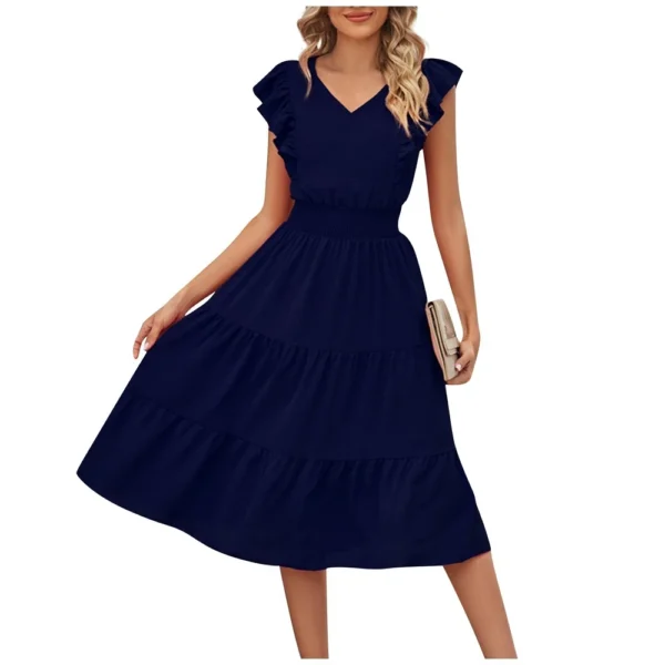 Women's Casual Summer Dress Sleeveless Ruffles V-neck Loose Long Dress  Loose - Image 26