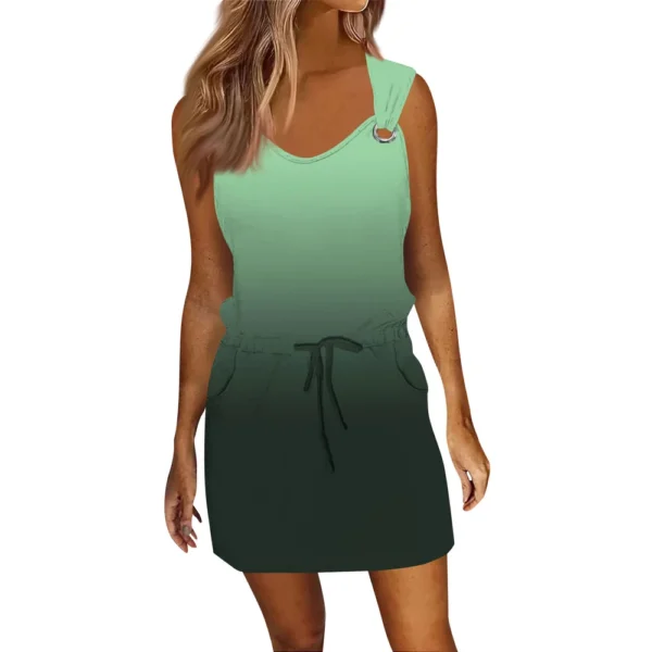 Women's Fashion Casual Printed Sleeveless Drawstring Dress With Pockets - Image 20