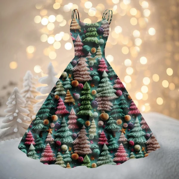 Women's Fashion Christmas Printed Sexy Strapless Gothic Cocktail Dress Punk, - Image 31