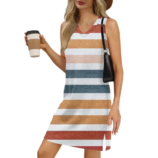 Women's V-neck Summer Casual Beach Vacation Women's Sleeveless Striped Print - Image 5