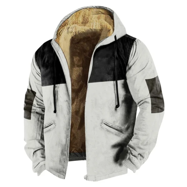 Men's Winter Print Jacket Men's Casual Trend Zipper Hooded Jacket - Image 7
