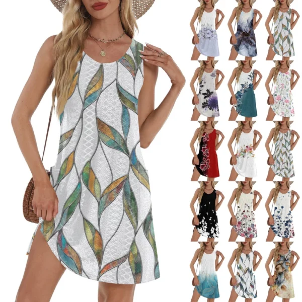 Women's Casual Sundress With Pockets Summer Boho Beach Dress T-Shirts Dress V