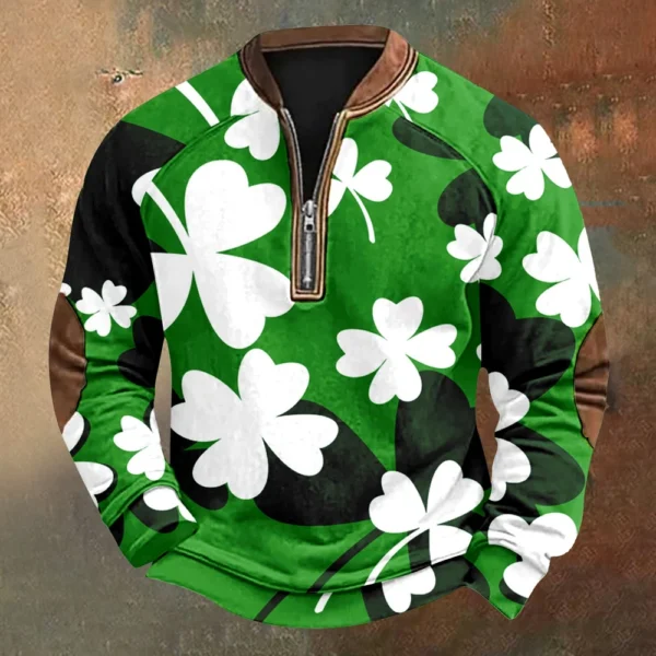 Men's St. Patrick's Day Vintage Casual Zip Sweatshirt Outdoor Casual Top - Image 25