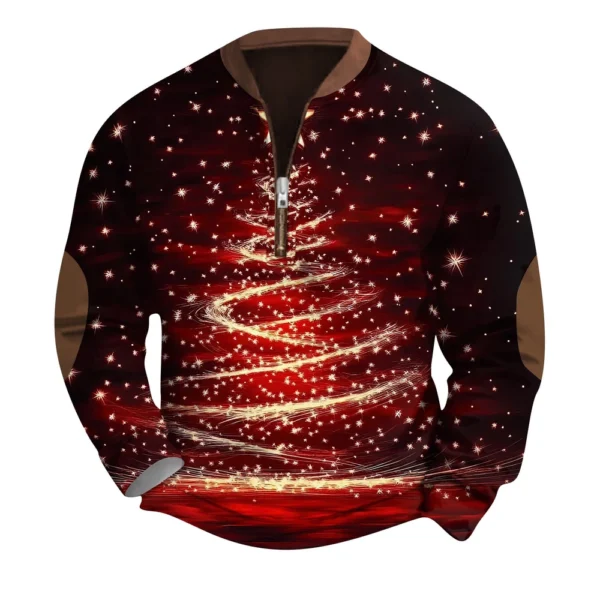 Men's Fashion Casual Half Zipper Neck Loose Long Sleeve Christmas Printed - Image 10