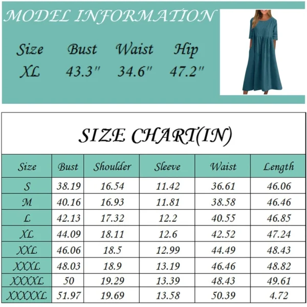 Women's Summer Solid Color Round Neck Half Sleeve  Casual Long Solid Color Dress - Image 3